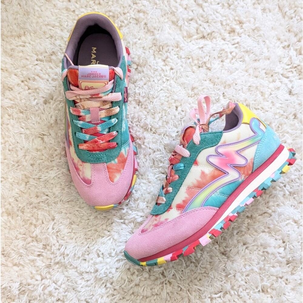 Marc Jacobs Multicolor Pink Teal Rainbow Athletic Sneakers